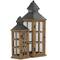 Brown Wood Lighthouse Style Candle Lantern Set